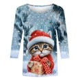thumbnail image 5 of Jsaierl Womens Christmas Shirts Plus Size Cat Graphic Tees Loose Fit Ladies Round Neck T-shirt 3/4 Sleeve Holiday Blouse Tops S-5XL, 5 of 6