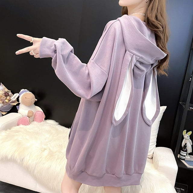 Autumn Lace Up Hoodies Cartoon Rabbit Pentacle Print Sweatshirt Kawaii Long Sleeve Loose Women Tracksuit