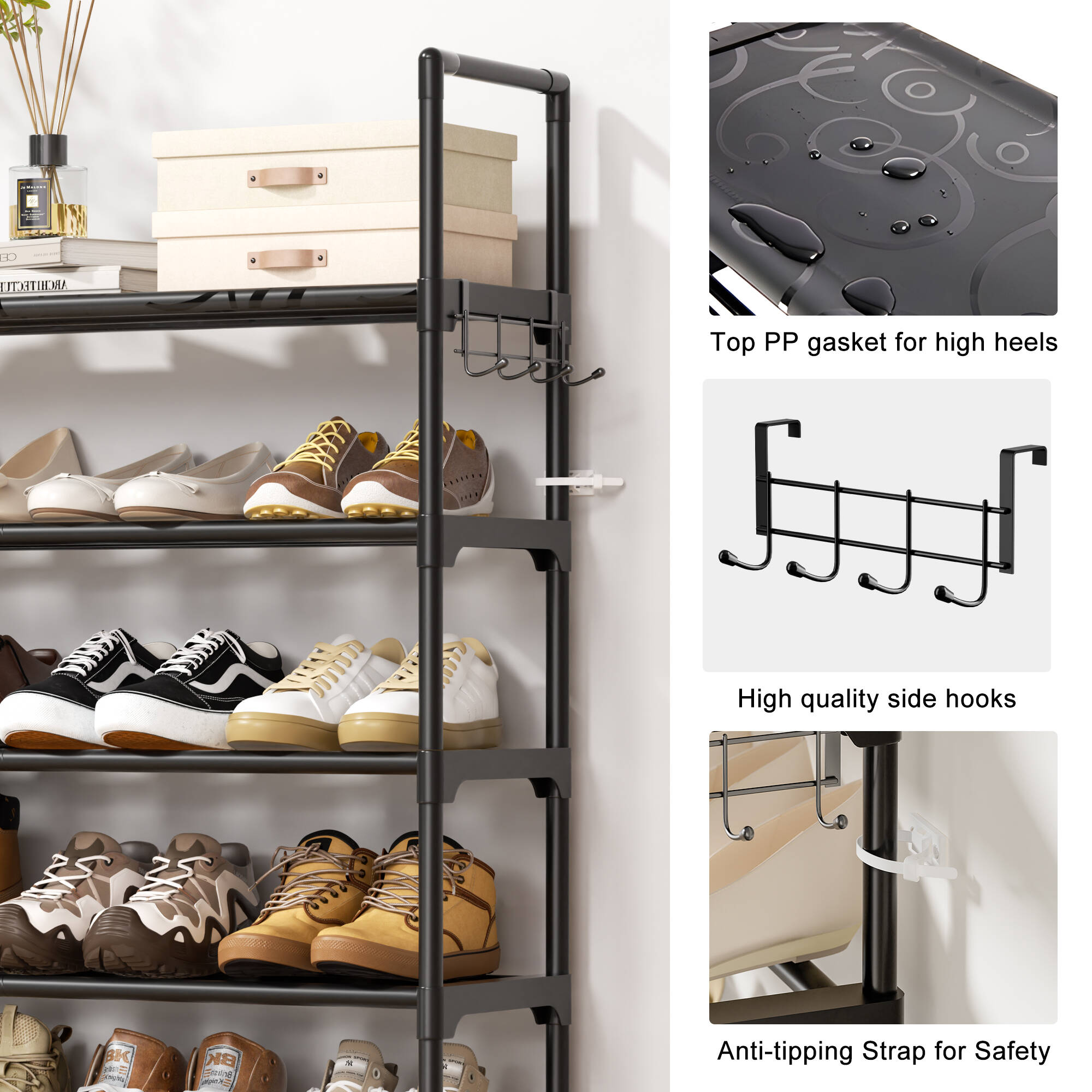 BGTREND 5-Tier Metal Shoe Rack, Black photo 3