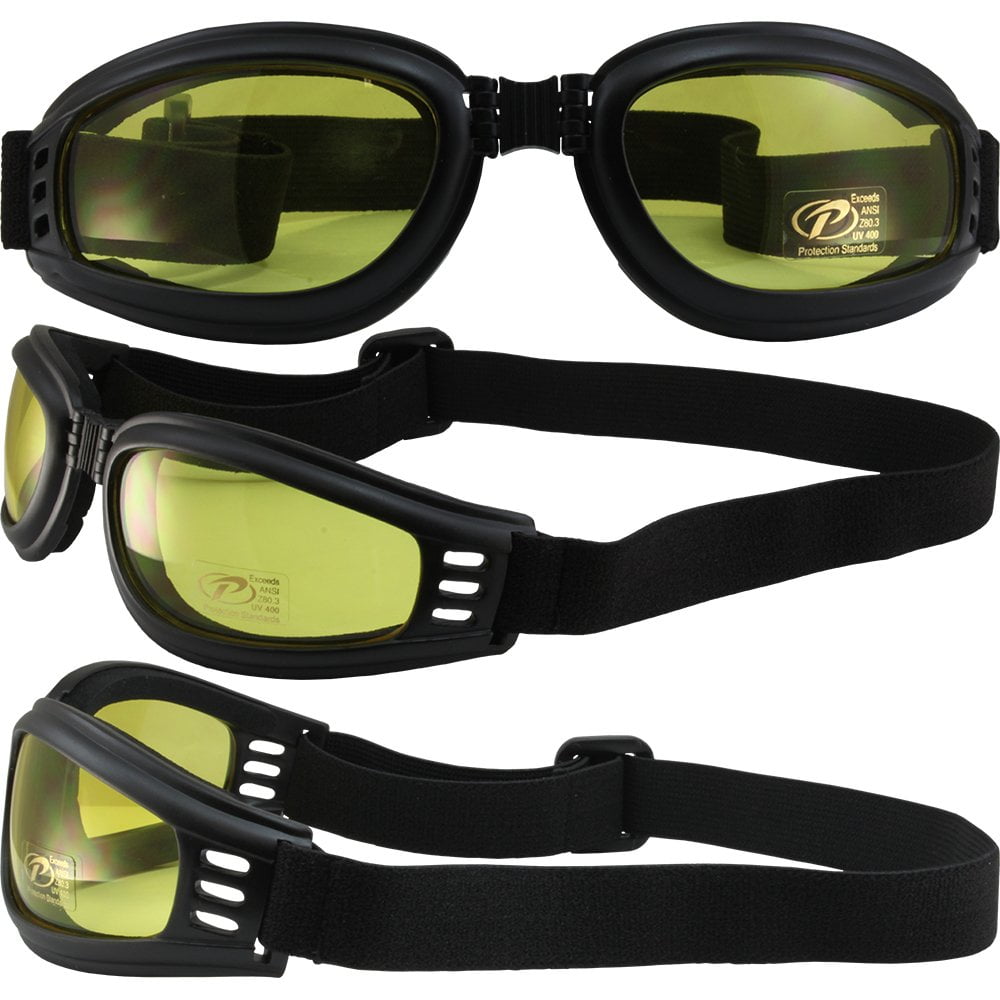 Black - High Definition Lens Night Driving Riding Padded Motorcycle Glasses 011 Black Frame with Yellow Lenses 