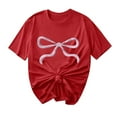 thumbnail image 2 of qolati Womens Bow Print Graphic Tops Cute Crew Neck Short Sleeve Shirts Summer Casual Loose Fit Blouse Tees, 2 of 4