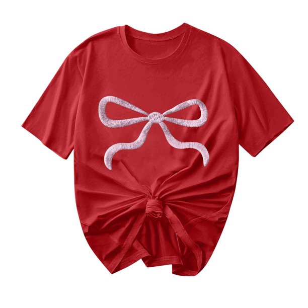 Primavera Top Mujeres Moda Casual Nueva Cinta de Arco Impresa Cuello Redondo Camiseta de Manga Corta, Camiseta de Cuello Tripulado