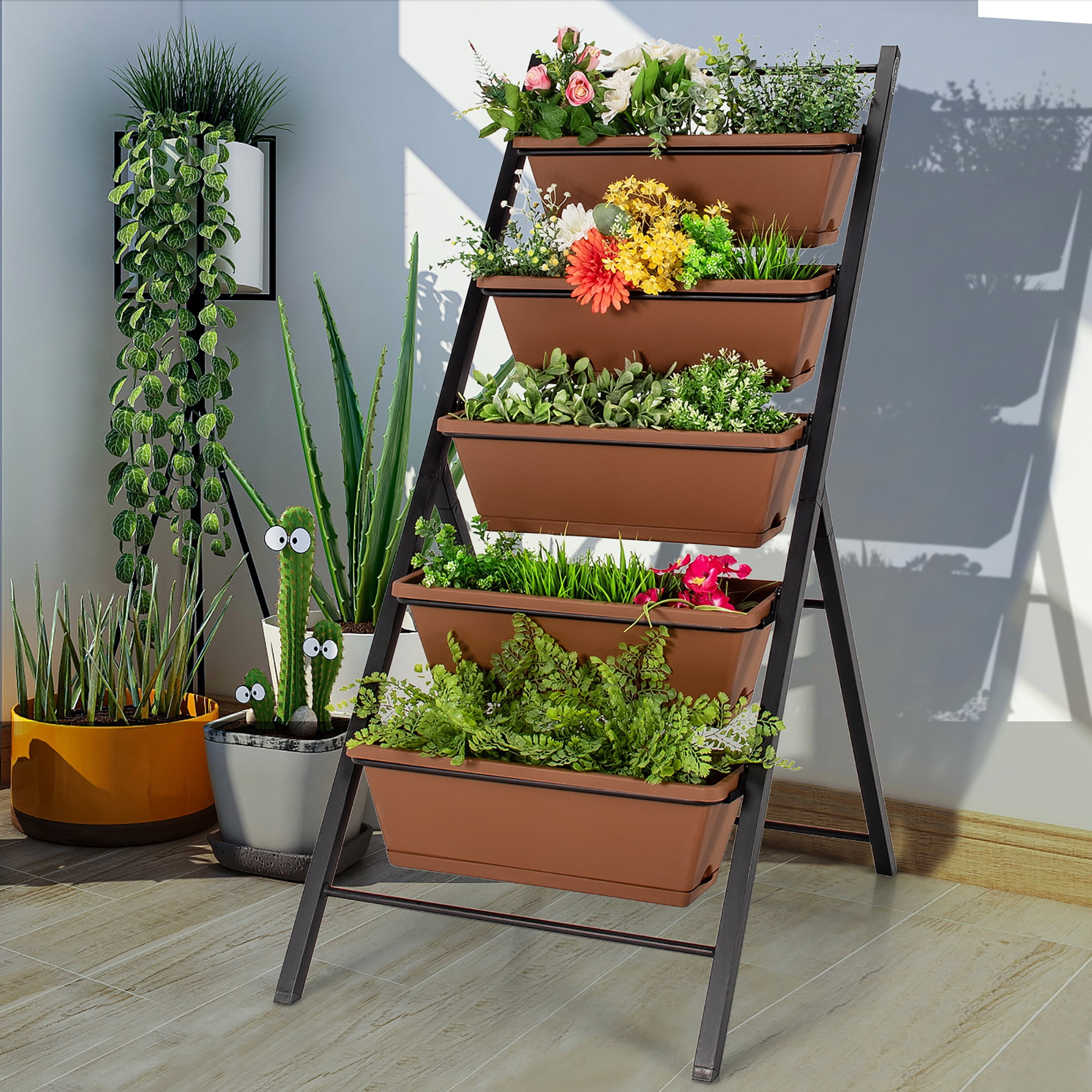 Costway 5-tier Vertical Garden Planter Box Elevated Raised Bed w/5 Container Brown