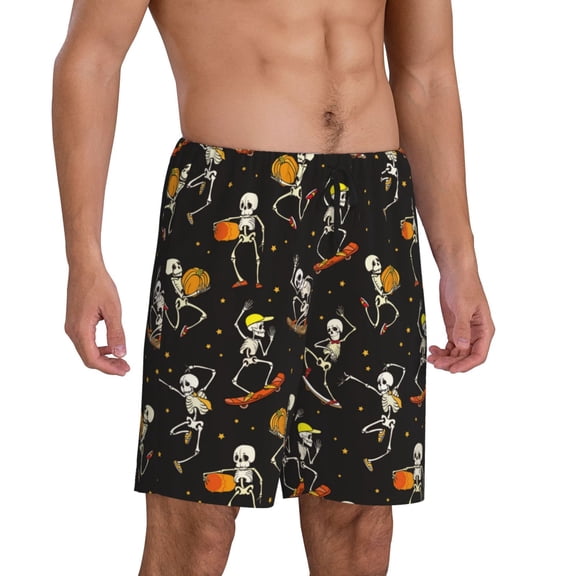 Mens Pajama Pants - Funny Skateboard Skull Sleep Shorts Mens Pajama Shorts, Comfy Pj Pants for Mens Lounge Shorts