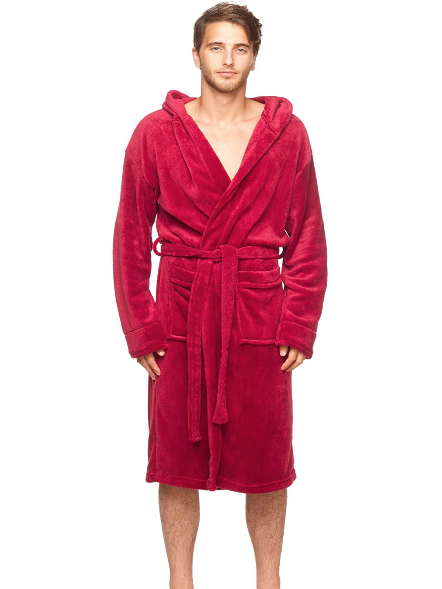 Wanted Mens Soft Lightweight Plush Fleece Robe with Front Pockets