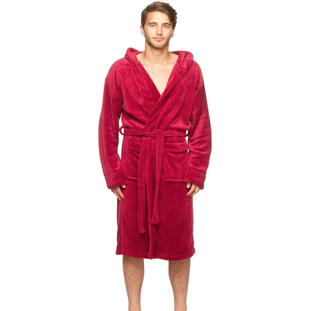 WANTED - Wanted Mens Bathrobe Hooded Robe Plush Micro Fleece with Front ...