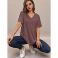 thumbnail image 5 of Womens V Neck Short Sleeve T Shirts Summer Tops Casual Loose Tees Trending Now S-5XL Brown L, 5 of 6