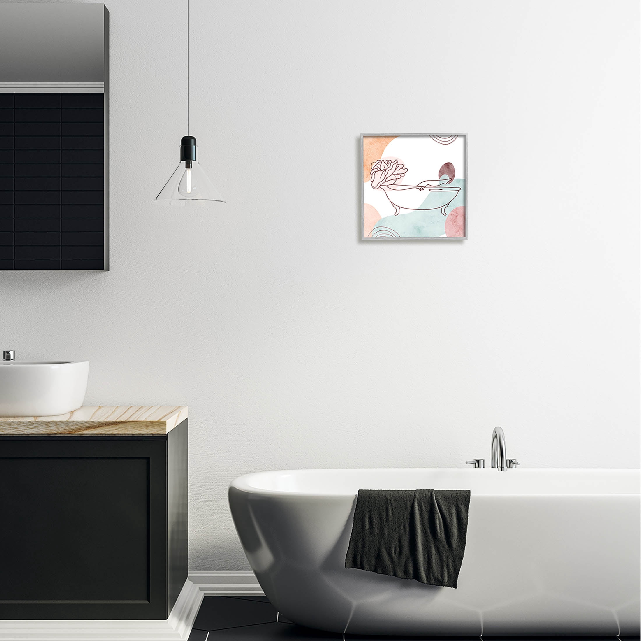 Pastel Geometric Bathtub Flower Botanical & Floral Graphic Art Gray Framed Art Print Wall Art