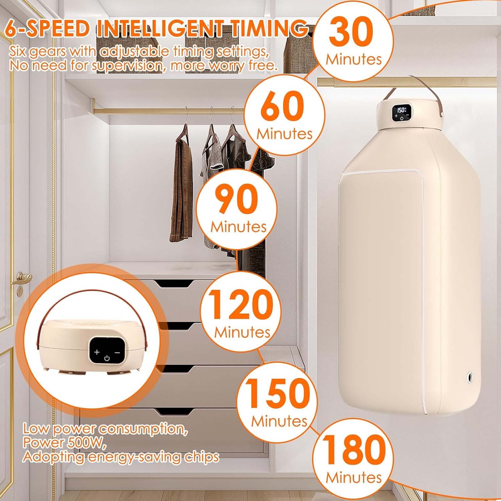 Foldable Clothes Dryer with Timer 6 Speed Intelligent Indoor Drying Rack 43x20x107cm Large Capacity Space Saving Energy Efficient for Underwear Baby Socks Apartment Dorm