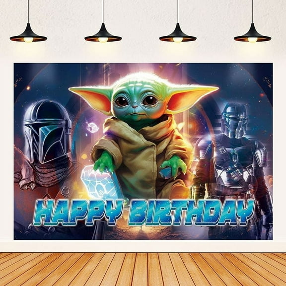 Happy Birthday Yoda Anime Cartoon Theme Backdrops Banner Birthday Party Decor Supplies,5.9x3.6ft