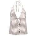 thumbnail image 3 of DHFJKG Women's Sexy Halter Backless Tank Top Striped Deep V Neck Lace Up Crop Cami Shirts Summer Beach Vacation Clothes Soft Tops, 3 of 7
