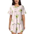 thumbnail image 1 of Balery Avocado Doing Sport Yoga Conjunto de Pijama para Mujer con Estampado, Dos Piezas de Manga Corta y Shorts, Ropa de Dormir Suave con Cuello Redondo y Bolsillos-Medium, 1 of 6