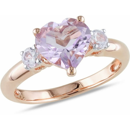 Tangelo 2 Carat T.G.W. Rose de France and Created White Sapphire Rose Rhodium-Plated Sterling Silver Heart Engagement Ring