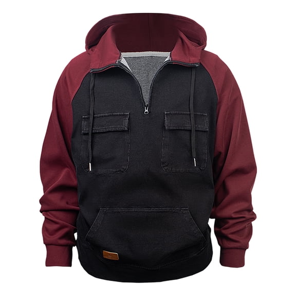 RAOENJADO Mens Light Hoodie Retro Quarter Zip Sweatshirt with Large Front Pocket