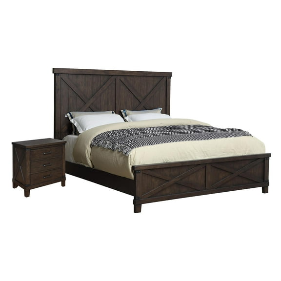 FOA Andrew 2pc Dark Walnut Solid Wood Bedroom Set - Cal King   Nightstand