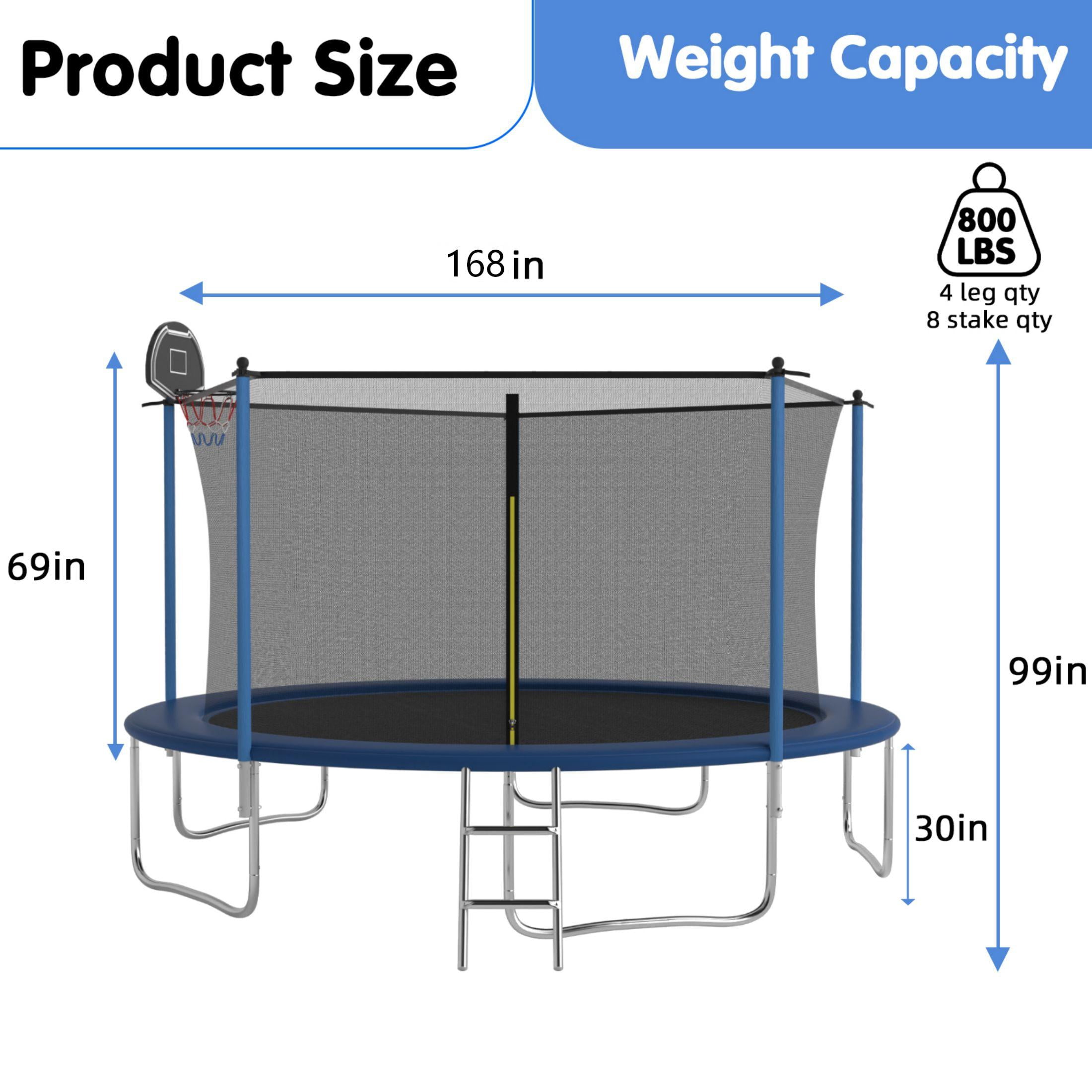 SENCHO GINSYTALIOR Trampoline 12ft Round Outdoor Trampoline for Kids with Enclosure Net, Basketball Hoop, 300-1000LBS Weight Capacity