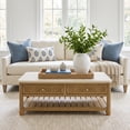 thumbnail image 6 of COLAMY RILLE 47" Coffee Table with Storage & 2 Drawers, Rectangular Travertine Fluted Wood Coffee Tables for Living Room, Modern Farmhouse Center Table with Shelf, Oak, 6 of 9
