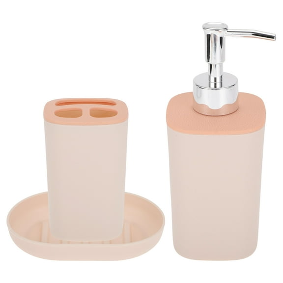 Unique Bargains 1 Set Durable Square Bathroom Accessories Kit for Bathroom Pink Plastoc Plastic