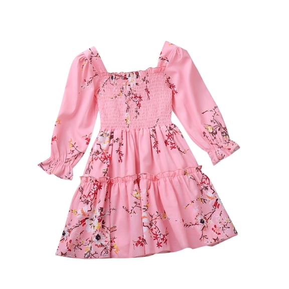 Mikilon Long Sleeve Fall Dress for Girls Size 6 Months-4 Years Comfortable Fashion Floral Princess Dress Stylish Round Neck Peplum Dress Casual Sweet Playful Clothes