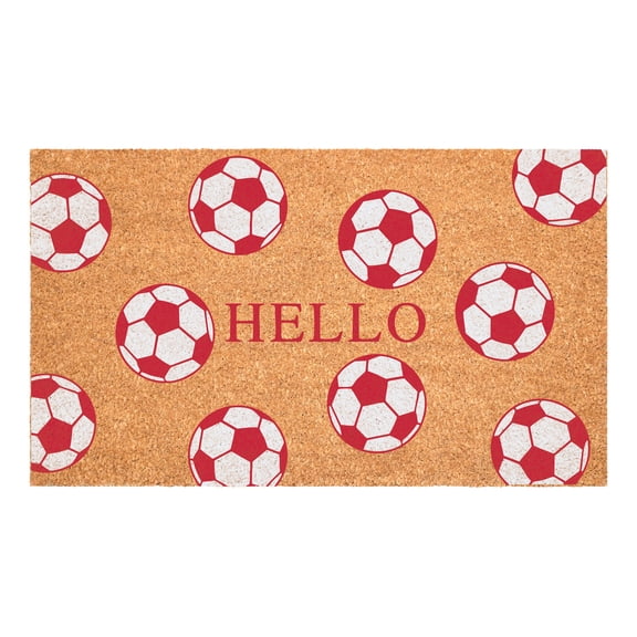 Calloway Mills 116351729 Soccer Hello Doormat, 17" x 29", Red/White