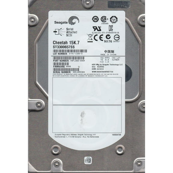ST3300657SS, 6SJ, SUZHSG, PN 9FL066-008, FW 0008, Seagate 300GB SAS 3.5 Hard Drive