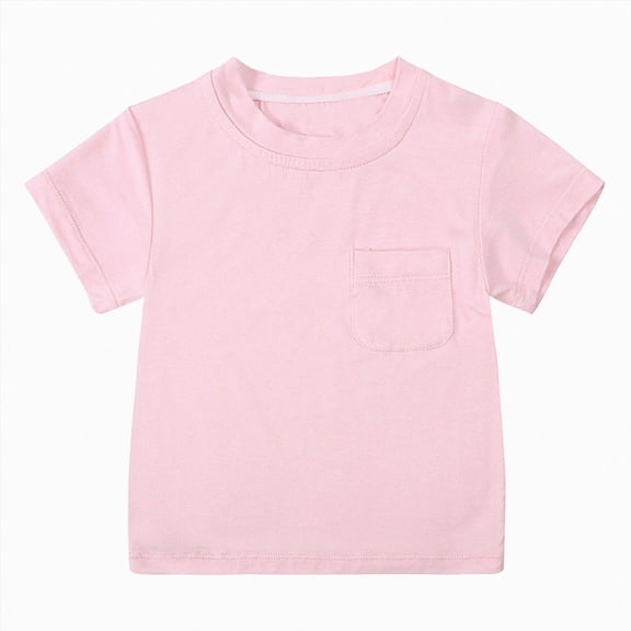 KPOPLK Newborn Baby Boys T-Shirts Infant Short Sleeve Crewneck Solid Basic Tees Casual Tops 0 3 6 9 18 24 Months Size 6-9 Months,Pink