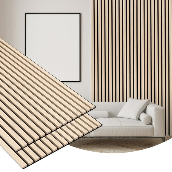 Gaahing 2 Pack Natural Oak Wood Finish Accent Wall Panels, 3D Slat Acoustic Paneling for Recording Studio, Office, Living Room Interior Decoration,48"L x 24"W
