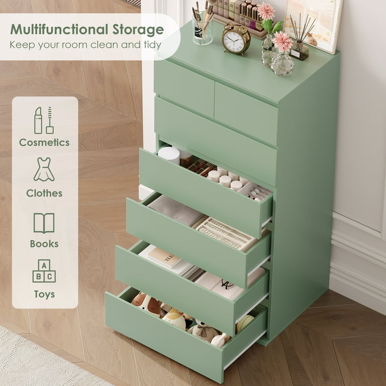 Homfa 7 Drawer Dresser, Modern Tall dresser Chest of Drawers for Bedroom Living RoomGreen