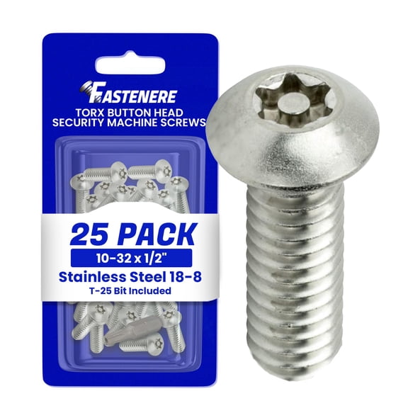 Fastenere Torx Security Machine Screws - 10-32 x 1/2" (25-Pack) Stainless Steel, Tamper-Resistant, Button Head Screws, Bolt Screw for Higher Level of Safety & Theft Prevention