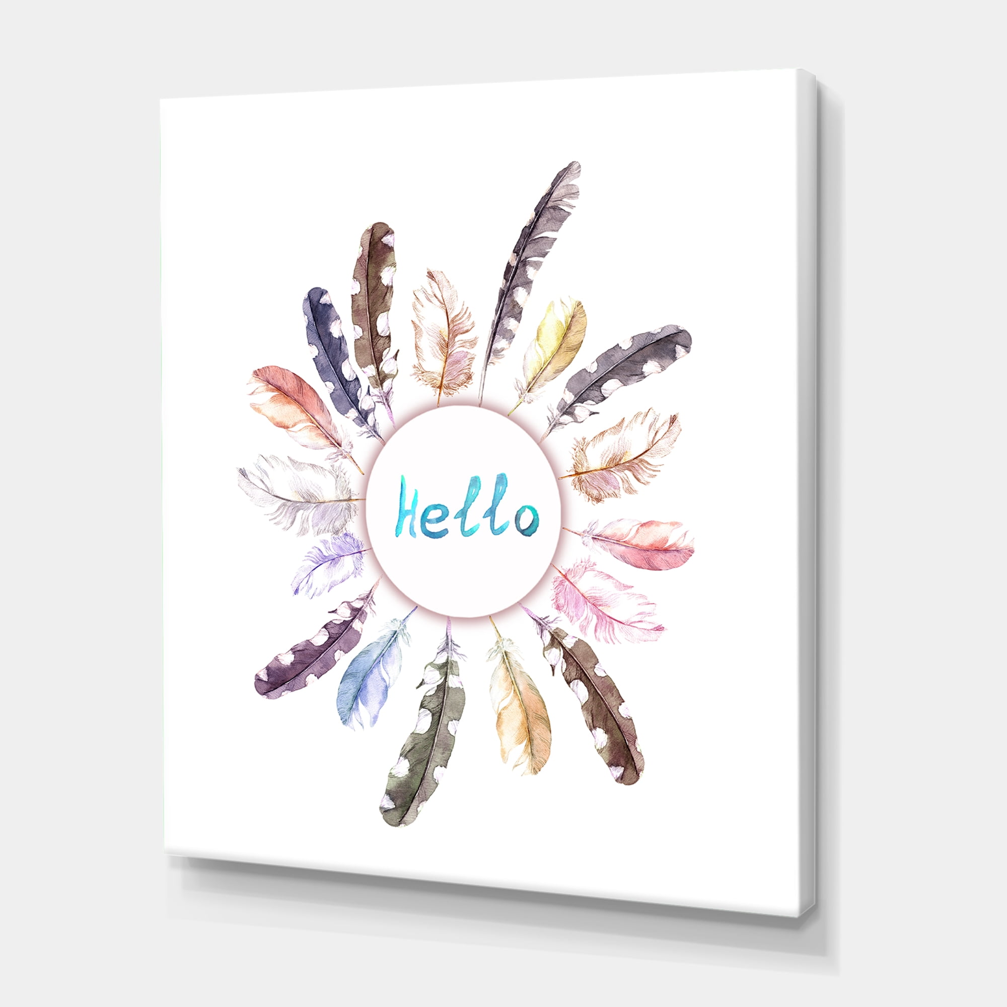 Designart ' Ancient Round Wreath With Birds Feathers ' Bohemian & Eclectic Canvas Wall Art Print