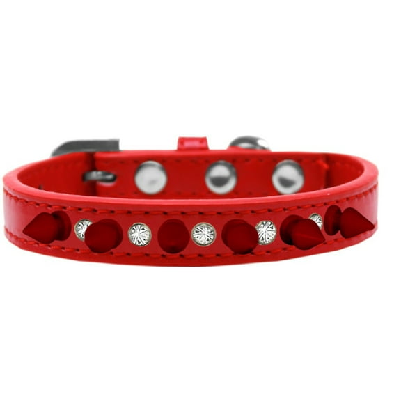 Pet and Dog Spike Collar, "Clear Crystals  Red Spikes”