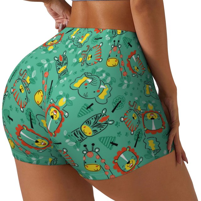 Balery Funny Animals in Jungle Pantalones cortos de entrenamiento estampados para mujer, sin costuras, ajustados, para gimnasio, yoga, correr, deportes, ejercicio activo, fitness.-XX-Large