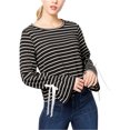 thumbnail image 1 of maison Jules Womens Striped Basic T-Shirt, Black, Small, 1 of 1