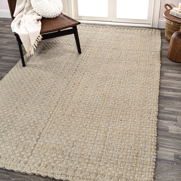 JONATHAN Y NATURAL FIBER 3 x 5 Area Rug, Estera Hand Woven Boucle Chunky Jute - Ivory, NFR102B-3