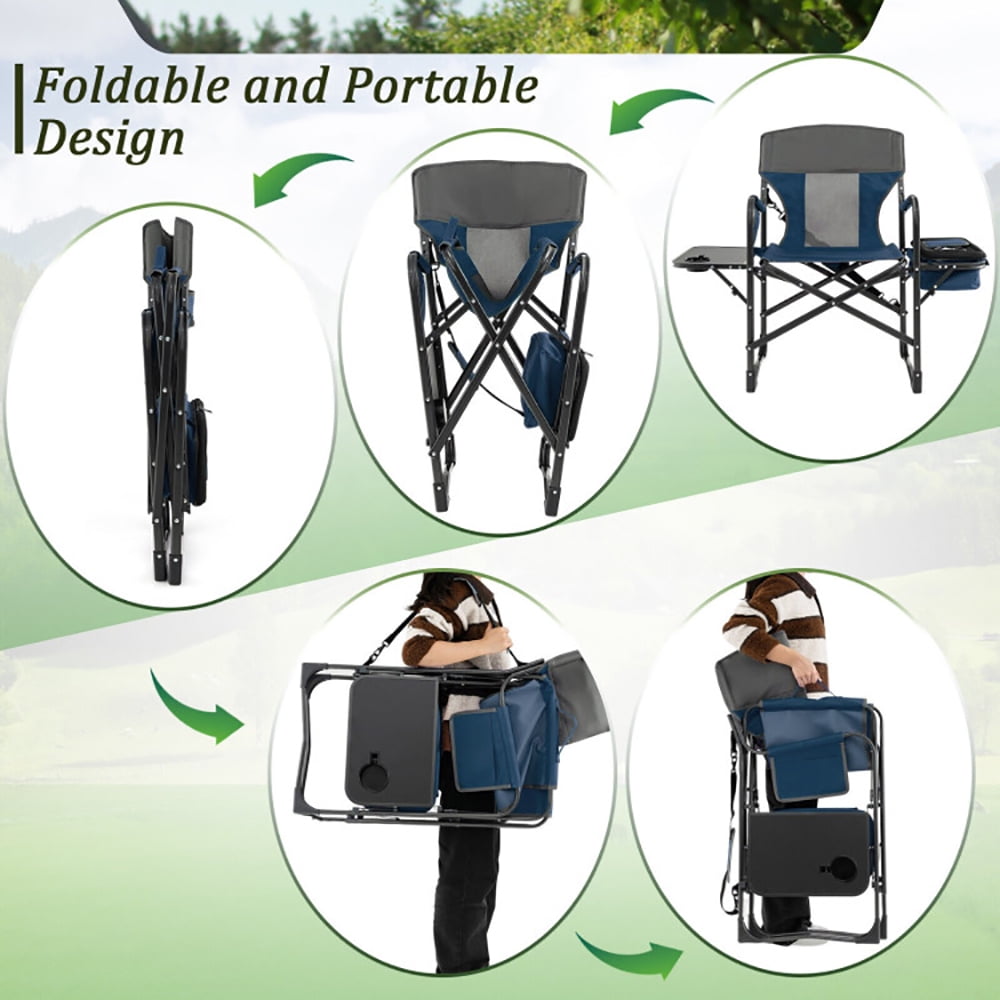 Aimee Lii Folding Camping Directors Chair with Cooler Bag and Side Table, Portable Chairs for Adults, Comfy Outdoor Chair, Blue