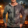 thumbnail image 2 of GrmtClth Hoodie Halloween Witch Pumpkin Ghost Bat Pattern Kangaroo Pocket Long Sleeve Pullover for Men Gray L, 2 of 8
