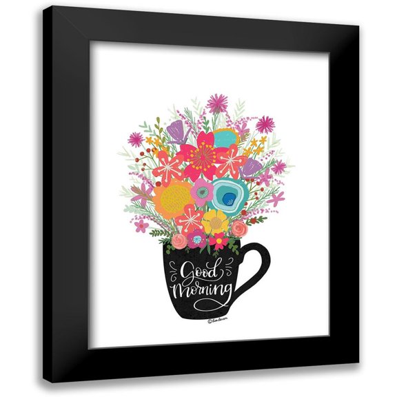 Larson, Lisa 12x14 Black Modern Framed Museum Art Print Titled - Good Morning Coffee Floral