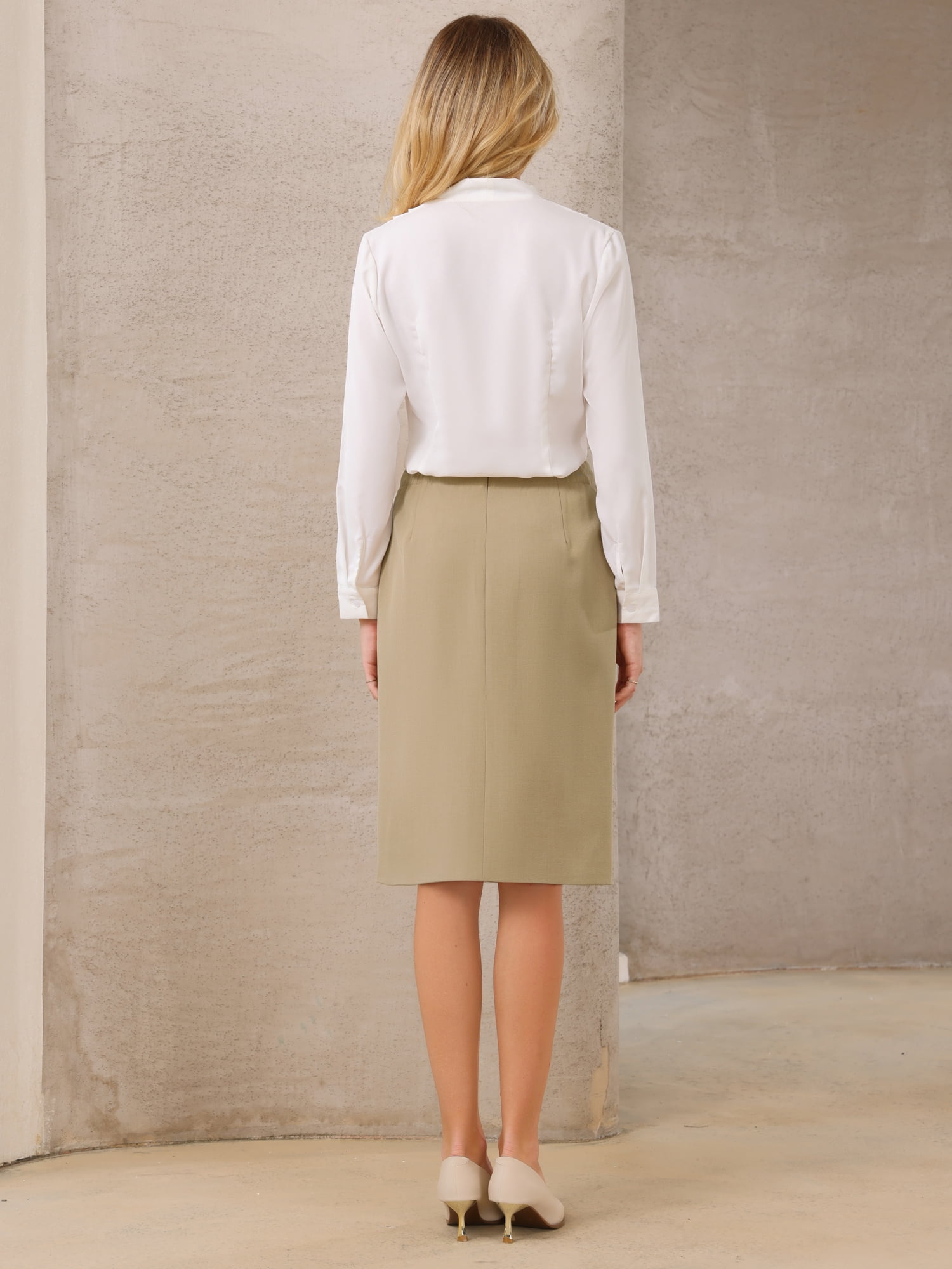 DARING DIVA Women's High Waist Formal Knee Length Pencil Skirts M Khaki