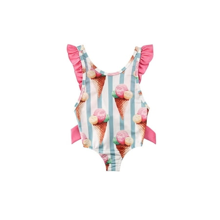 

Jamlynbo Toddler Baby Girls One Piece Swimsuit Ice Cream Stripe Ruffler Sleeveless Beach Wear Swimwear Bathing Suits