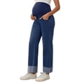 thumbnail image 4 of Jeans de maternidad INSPIRE CHIC para el Día de la Madre, de mezclilla, pierna recta, alta elasticidad, sobre el vientre, pantalones para embarazadas, XL, azul oscuro, 4 of 6