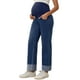 thumbnail image 4 of Jeans de maternidad para mujer INSPIRE CHIC, de mezclilla, pierna recta, con puños, alta elasticidad, sobre el vientre, pantalones para embarazadas, trabajo casual, XL, azul oscuro, 4 of 6
