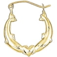 thumbnail image 3 of Primal Gold 10 Karat Yellow Gold Dolphin Heart Lightweight Hoop Earrings, 3 of 6