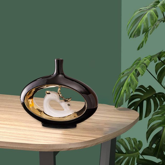 Ceramic Vase Flower Pot Hollow Animal Deer Nordic Minimalism Modern Sculpture For Arrangement Home Bookshelf Decoration , Negro Oro Corto Corto BLESIY jarrones de flores decorativas