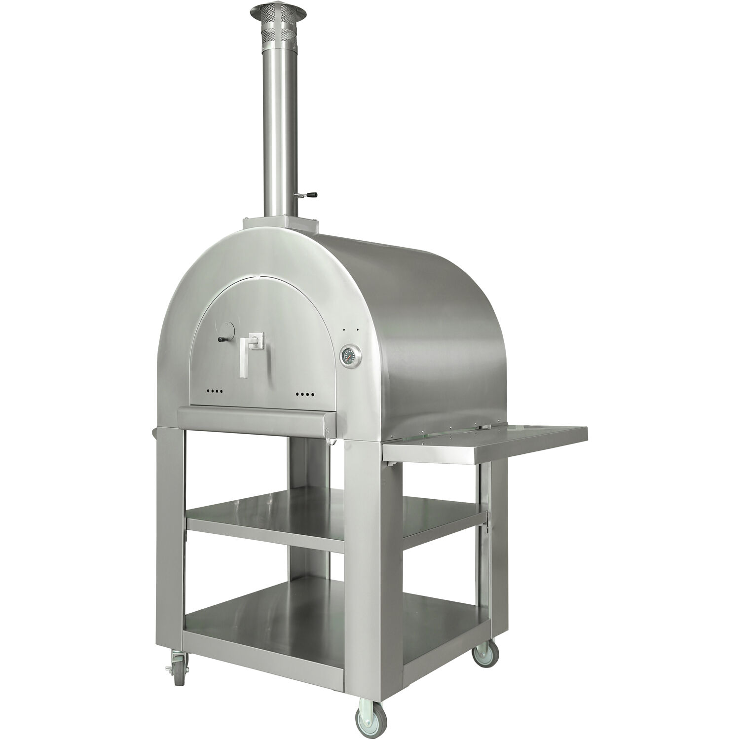 Hanover Portable Outdoor Wood Fired Pizza Oven | Stainless Steel Freestanding Homemade Pizza Maker with Built-In Thermometer, Shelves, Castors, and Ash-Tray - image 7 of 11