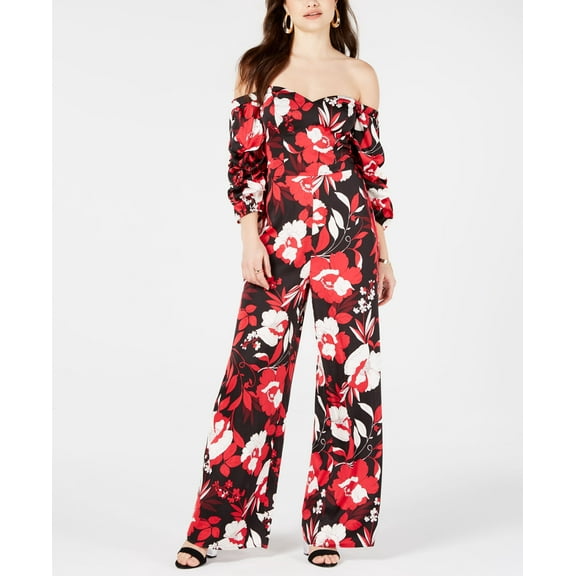 Guess Zooey Printed Off The Shoulder Jumpsuit Fushion Floral Black 4