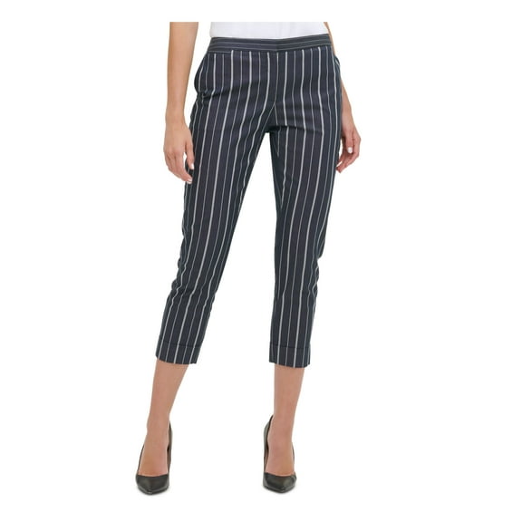 TOMMY HILFIGER $99 Womens New Navy Striped Cropped Wear To Work Pants 16 B B