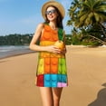 thumbnail image 2 of Horeoi Colorful Building Blocks Print Women's Sleeveless Dress Cotton-like Flared Hem Deep Side Pockets Above-Knee, 2 of 6