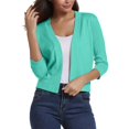 thumbnail image 3 of Essential Open Front Cropped Cardigan for Women, Soft Knit 3/4 Sleeve Bolero Shrug - Lightweight Solid Color Layering Top for Office Work Casual Spring Summer Cyan L, 3 of 7