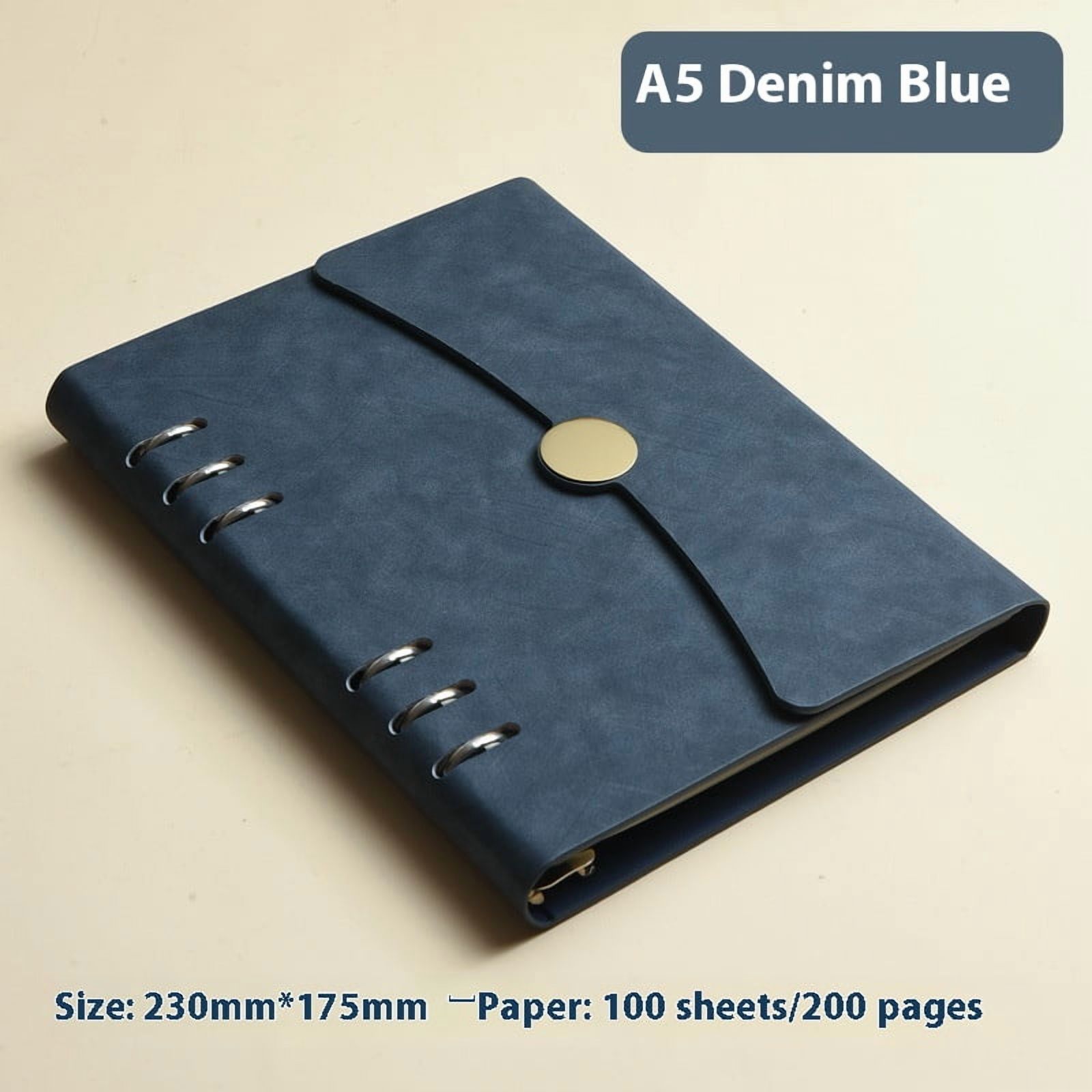Blue A5 Refillable Notebook Binder Paper 6-Ring Soft Transparent PVC Binder Cover Protector Shell Loose Leaf Journal Folders with Lock Catch Closure
