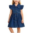 thumbnail image 2 of Rvasteizo Toddler Girl Dress Long Sleeve Lapel Denim Dress with Ruffle Sleeve Buttons for 6Months-4Years, 2 of 4